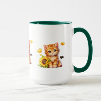 Chat drôle assis sur une tasse de café Art