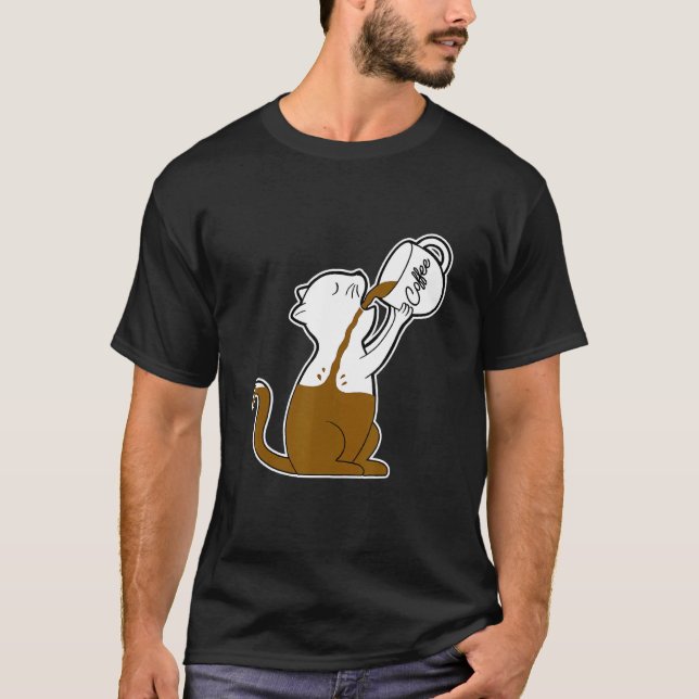 Chat Drôle avec Mornin Tasse à Café  pour Tshirt C (Devant)