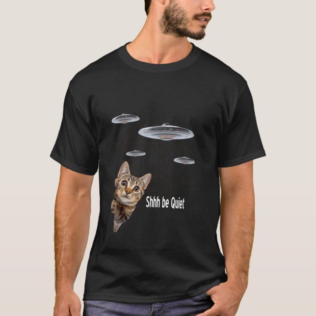 Chat Drôle Chut Avec Alien UFO T-Shirt Drôle Pour  (Devant)