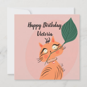 Chat Drôle Feuille de Plante Dessin Animé Annivers