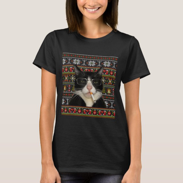 Chat drôle fumeur Mème Noël Sweat Ugly Cat  (Devant)