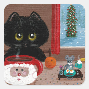 Chat drôle Noël Créationarts Sticker Carré