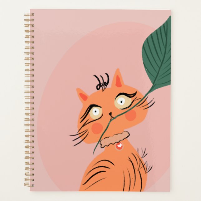  Chat drôle plante feuille dessin animé    (Devant)
