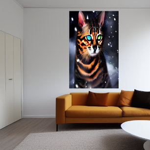 Chat du Bengale dans la neige   AI Art Poster