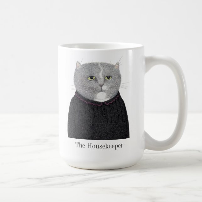 CHAT DU MÉNAGE Tall White Mug + Texte (Droite)
