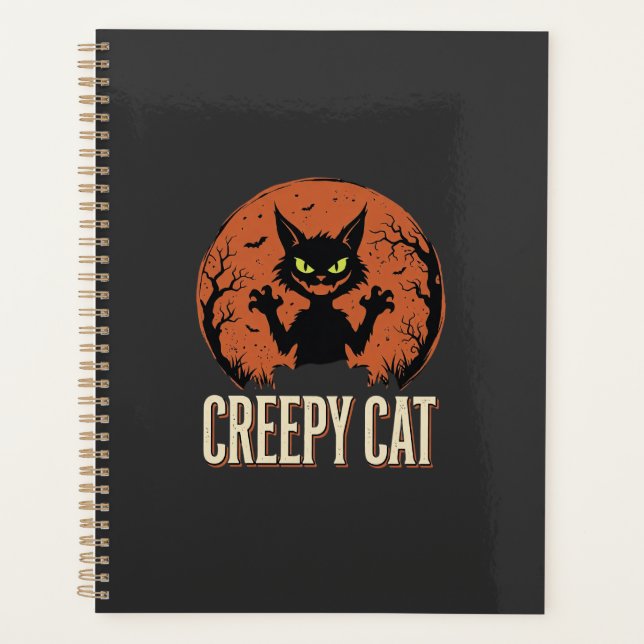 Chat effrayant Halloween Graphique de lune vintage (Devant)