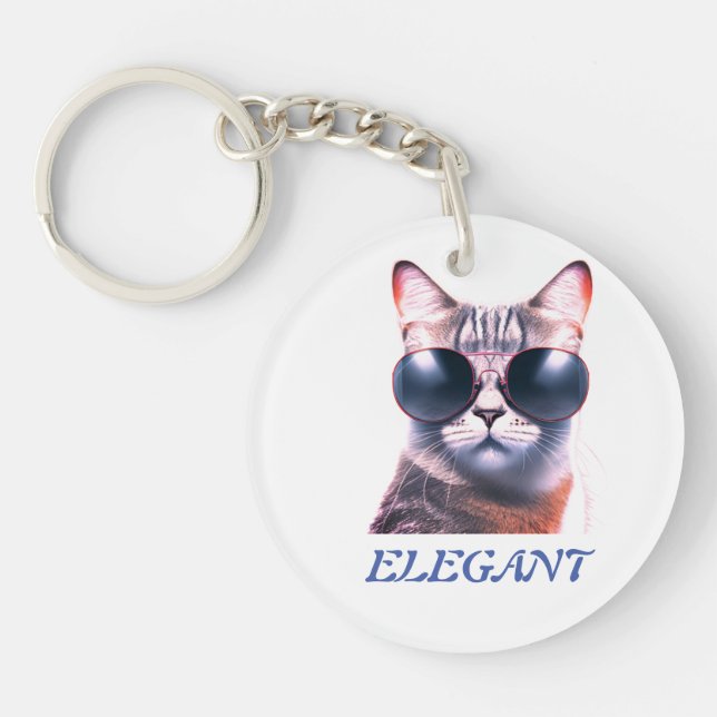 chat élégant avec lunettes de soleil Porte-clés en (Devant)