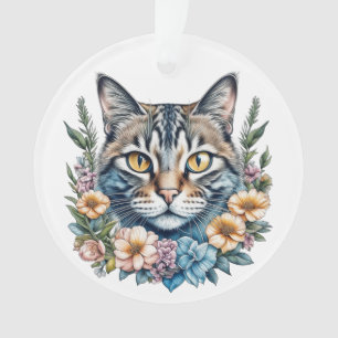 Chat en aquarelle mignonne avec fleurs Noël