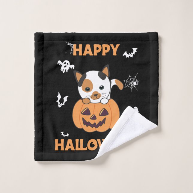 Chat En Citrouille Chats Doux Joyeux Halloween Las (Gant de toilette)