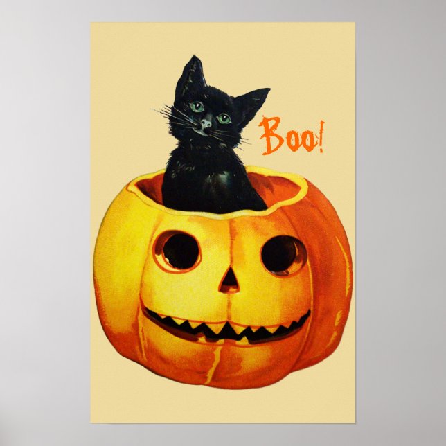 Chat en Citrouille Poster d'Halloween Vintage (Devant)