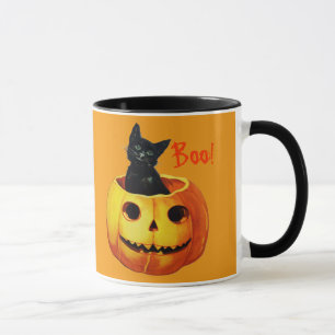 Chat en Citrouille Vintage Halloween Café Mug