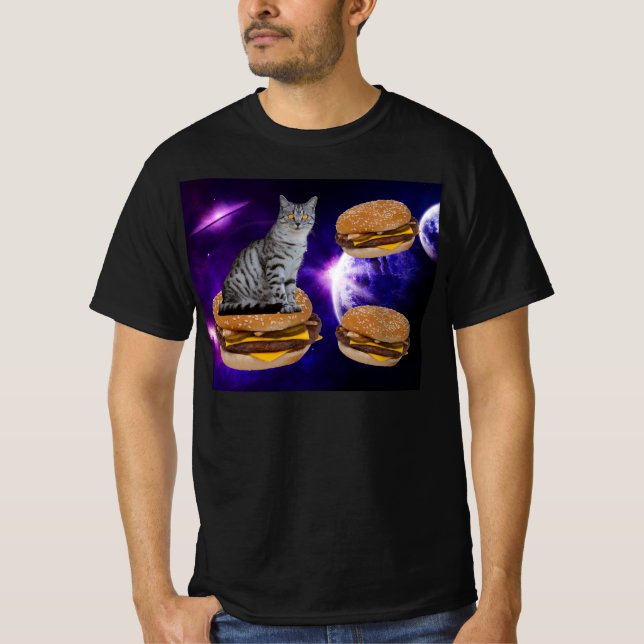 CHAT EN ESPACE AVEC T-shirt CHEESEBURGERS (Devant)