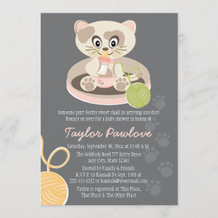 Chat en Pink Diapers Baby shower Invitation