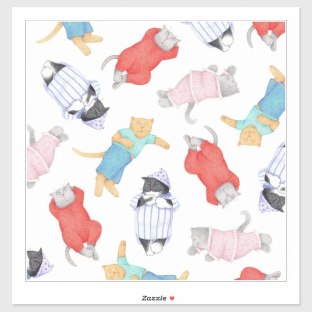 CHAT EN PYJAMA Autocollant vinyle 14x14 (Feuille)