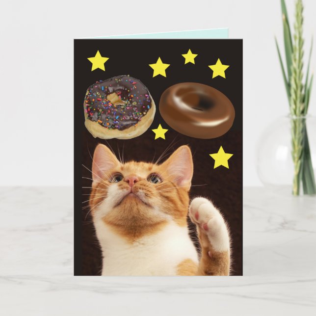 CHAT ESPACE AVEC DONUTS CARTE D'ANNIVERSAIRE (Devant)