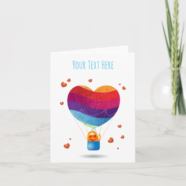 Chat et Ballon d'Amour Carte de Vacances (Devant)