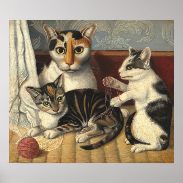 Chat et Chatons - Affiche d'art fin américain (Devant)