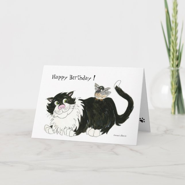 Chat et chickadee Meilleur Ami Carte Anniversaire (Devant)