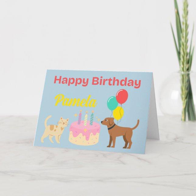 CHAT ET CHIEN BONNE CARTE D'ANNIVERSAIRE (Devant)