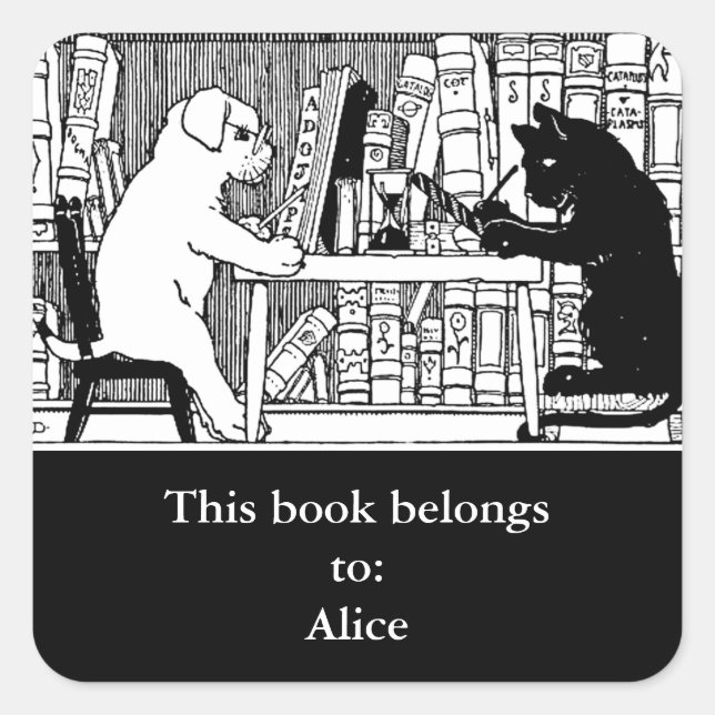 Chat et chien dans la bibliothèque Sticker rond cl (Devant)