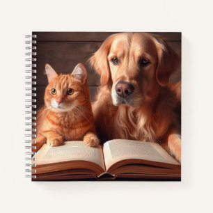 Chat et chien lisant un livre
