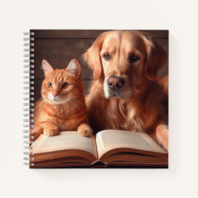 Chat et chien lisant un livre (Devant)