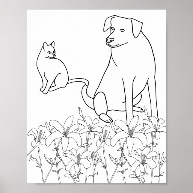 Chat et chien par Lily Fleurs, plan, Posters (Devant)