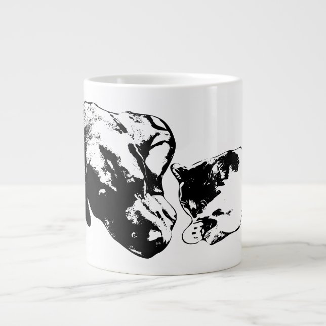 Chat et chien se reposent ensemble Mug d'art noir  (Devant)