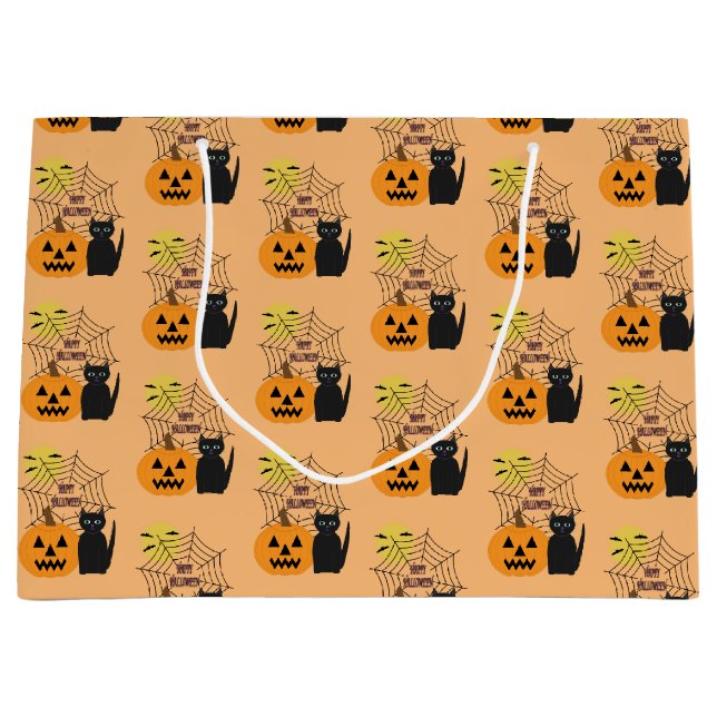 Chat et Citrouille Halloween Grand sac cadeau (Devant)