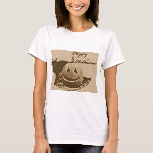 Chat et Citrouille Joyeux T-shirt Halloween (Devant)