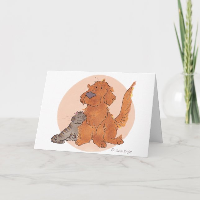 Chat et Golden Retriever / Carte de remerciements (Devant)