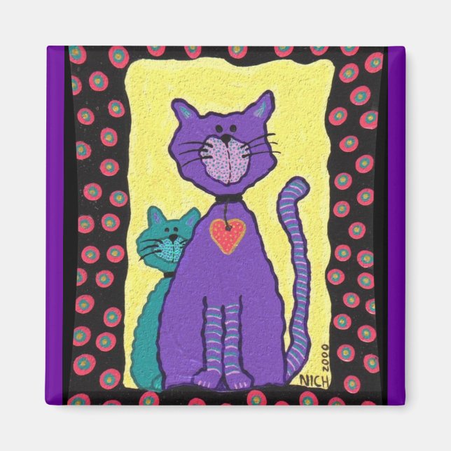 Chat et Kitty pourpres - aimant (Devant)