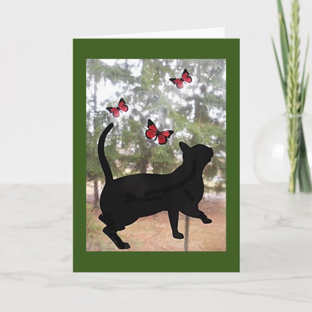 Chat et papillons, carte pensée pour vous (Devant)