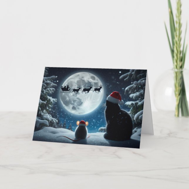 Chat et souris "Crois !" Carte de Noël (Devant)