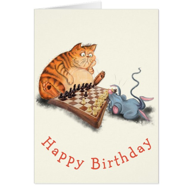 Chat et souris Jouer aux échecs Baby Birthday Card (Devant)