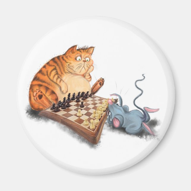 Chat et souris Jouer aux échecs Magnet Amusement (Devant)