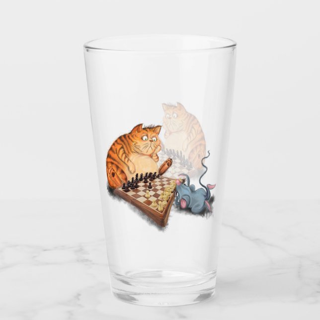 Chat et souris Jouer aux échecs Verre amusant (Devant)