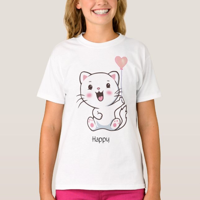 Chat et T-shirt coeur chaton très joyeux (Devant)