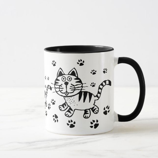 Chat et tasse mignons d'empreintes de pattes (Droite)