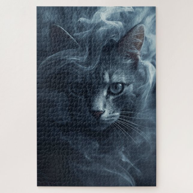 Chat éthéré dans la fumée et la brume – Puzzle mys (Vertical)