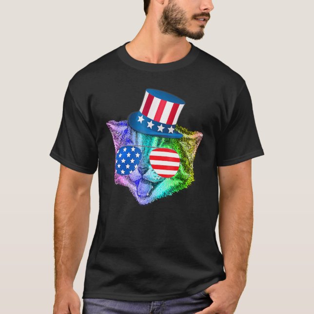 Chat Félin Arc-en-Ciel T-shirt 4 Juillet D- Drapea (Devant)