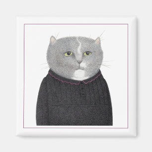 Chat FEMME DE MÉNAGE Magnet Carré II