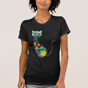 Chat floral coloré femme Baggy Fashion T-shirt