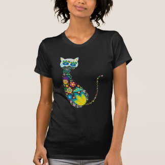 Chat floral coloré femme Baggy Fashion T-shirt