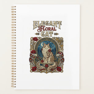 Chat floral élégant Art Nouveau vintage vecteur