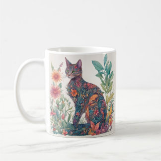 Chat floral Feline Colorful Illustrated Mug