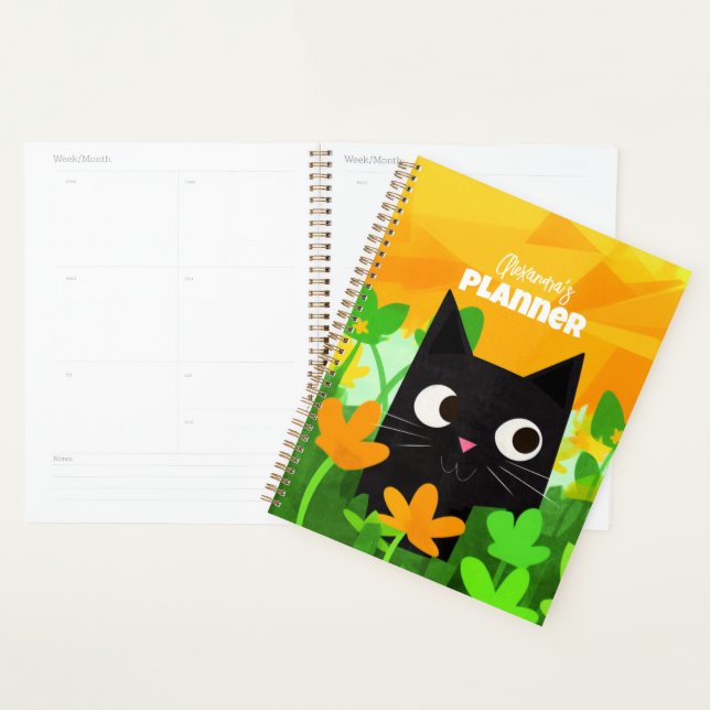 Chat floral vert orange noir personnalisé (Devant avec enveloppe)