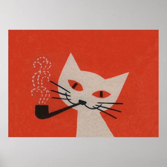 Chat Fumer un tuyau Funny Retro Poster vintage (Devant)