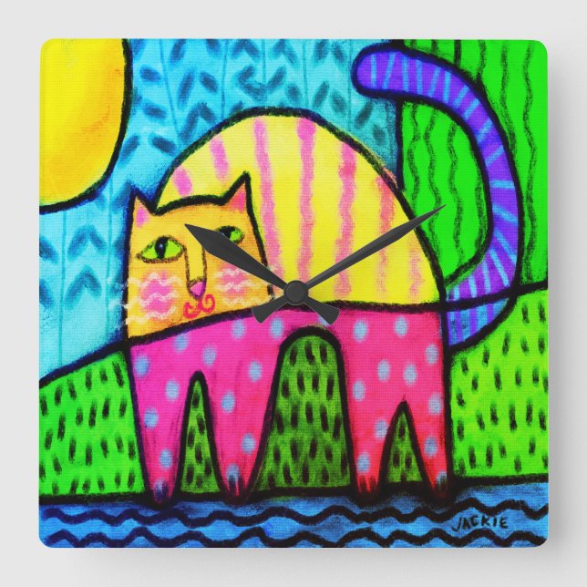 Chat funky Abstrait peinture grande horloge (Recto)