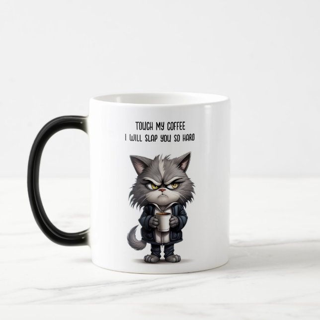 Chat grincheux avec tasse de café (Gauche)